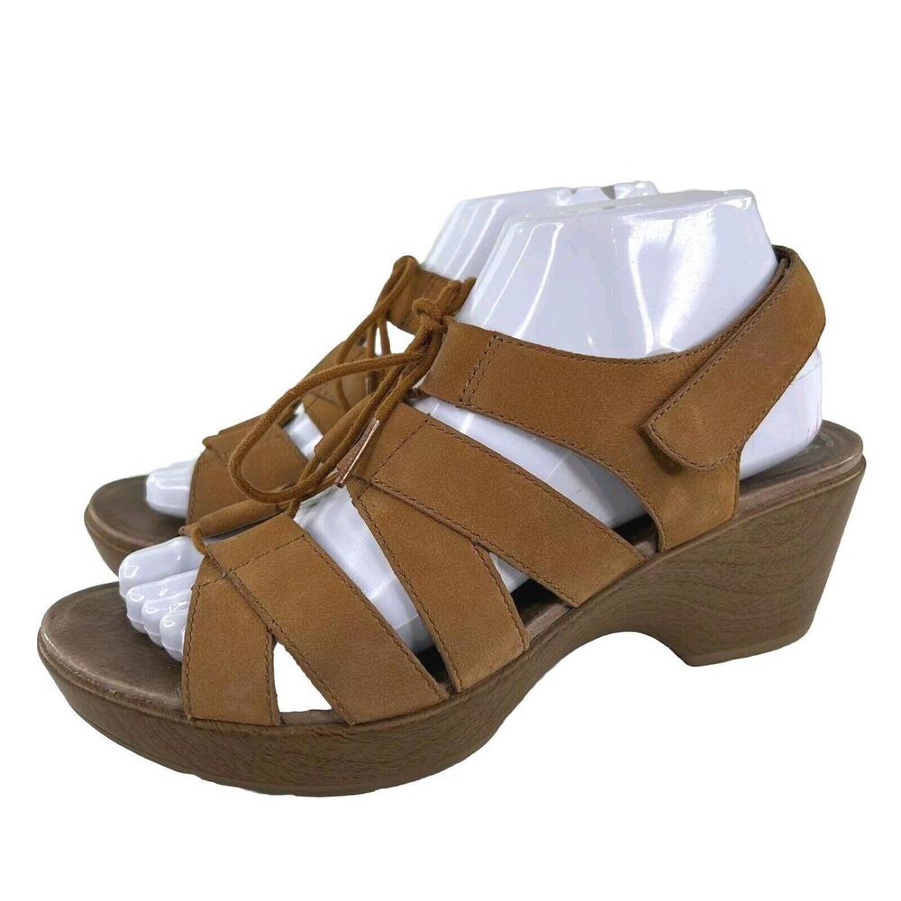 Dansko Womens Janet Wedge Slingback Sandals US 8.5 Tan Nubuck Lace Up Shoes